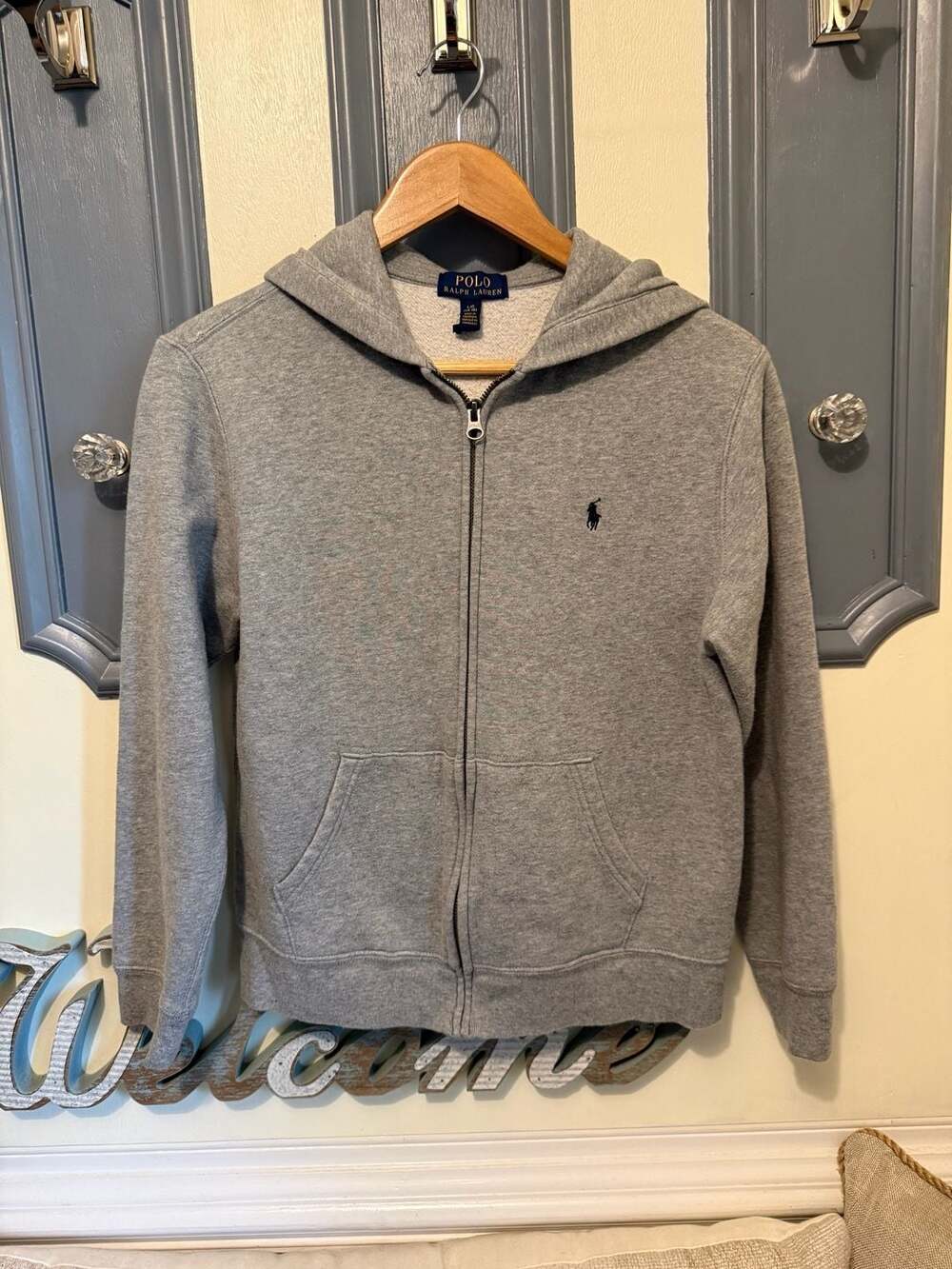 Polo Ralph Lauren Kids Gray Full Zip Cotton Blend Hoodie Size L (14-16)